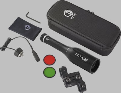 The OD40 comes with a zippered nylon case and both red and green filters. There’s also a mounting kit available with dual rings and a remote pressure switch. (Photo: Optical Dynamics)