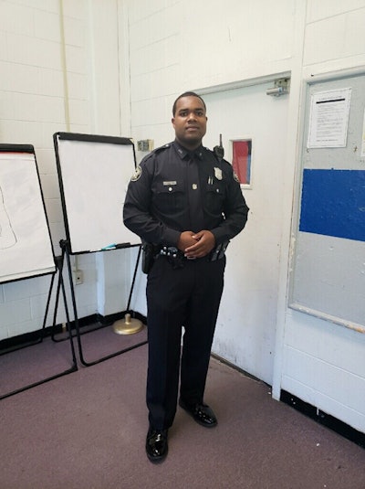 Officer James Cornelius shed more than 100 pounds and shaved 10 minutes off his mile-and-a-half run in order to achieve his goal of joining the Atlanta Police Department. Image courtesy of APD / Twitter.