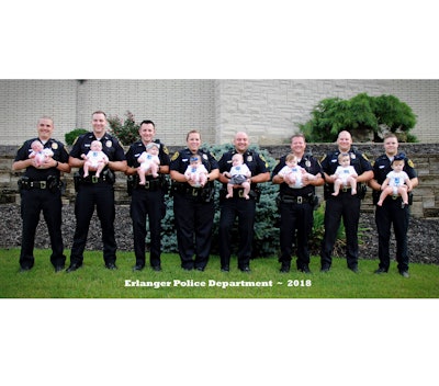 The Erlanger Police Department took to Facebook to announce that eight of its police officers have brought home eight little bundles of joy recently. Image courtesy of Erlanger PD / Facebook.