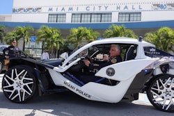 Miami PD's new three-wheel Polaris Slingshot was donated by the company to be used as a head-turning vehicle for community outreach. Photo: Miami PD