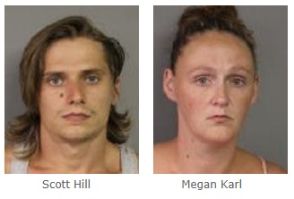 The driver—identified as 26-year-old Scott Hill—and his passenger—identified as 26-year-old Megan Karl—were arrested for Endangering the Welfare of a Child. Hill was also charged with Unlawful Possession of Marihuana. Image courtesy of New York State Police.