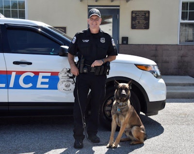 'Officer Brian Carter was training with his K-9 partner Benzi at the Columbus Division of Police K-9 Office' and was 'correcting Benzi's behavior through verbal commands when the K-9 attacked him.' Image courtesy of Columbus Division of Police / Twitter.