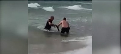 Two Australian police officers—Sergeants Christopher Russo and Kirby Tonkin—dove into the sea to save an unconscious kangaroo in danger of drowning.