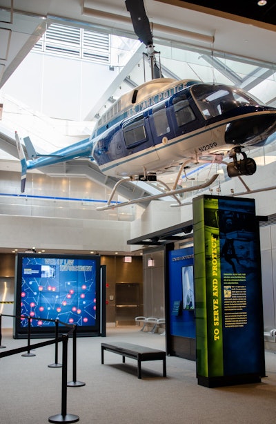 One of the key historic items on display at the National Law Enforcement Musuem is Eagle One, the U.S. Park Police helicopter used to rescue five people from the frigid Potomac River when an Air Florida flight took crashed into the 14th Street Bridge in 1982. Image courtesy of NLEOMF / Facebook.