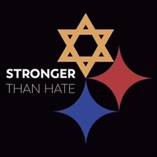 After the rampage at the Tree of Life Congregation Synagogue that left 11 dead and six wounded, a 40-year-old artist named Tim Hindes posted to social media a rendering of the Pittsburgh Steelers logo with the yellow four-pointed star on the helmet replaced by the Star of David—accompanied by the phrase 'Stronger than Hate.' Image courtesy of Tim Hindes / Facebook.