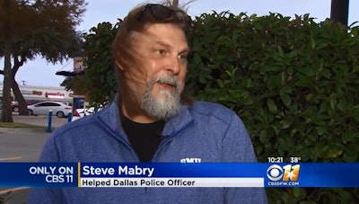 A Dallas man rushed to aid an officer involved in a violent struggle with a resistive subject—while other bystanders stood aside and captured video of the incident on their mobile phones. Steve Mabry was driving past the unidentified officer and the subject—identified as 30-year-old Tetus Powell—as the man was trying to take the officer's TASER.