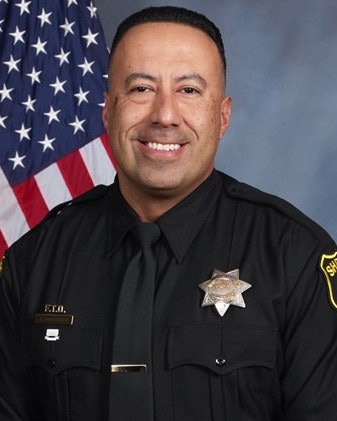 Deputy Sheriff Tony Hinostroza's vehicle reportedly left the roadway at struck a utility pole as he was attempting to join the pursuit already underway. He was pronounced dead at the scene. Image courtesy of ODMP.