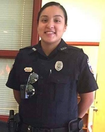 Officer Leann Simpson was en route to the scene when her vehicle left the roadway, hit a light pole, and flipped several times, causing her to suffer fatal injuries. Image courtesy of ODMP.