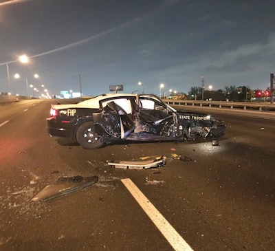 Florida Highway Patrol said the trooper involved in a roll-over crash is OK. Image courtesy of Florida Highway Patrol / Twitter.