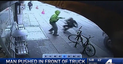 Last week a Los Angeles man suffered serious injuries after he was pushed in front of a truck reportedly by a homeless suspect. (Photo: NBC4 Screen Shot)