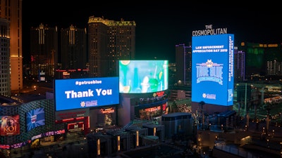 Marquees on the Las Vegas Strip—and throughout Nevada—were illuminated in blue on Wednesday as part of the Las Vegas Metropolitan Police Department (LVMPD) Foundation's Go True Blue Campaign in commemoration of National Law Enforcement Appreciation Day.