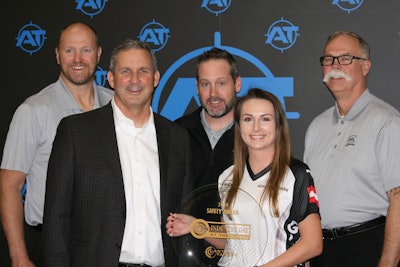 Left to right: Ed Fitzgerald, special projects manager for Glock; Mike Birch, president and CEO of Action Target; Ryan Allen, district manager (LE) for Glock; Ashley Rhuark, Glock Shooting Team ; Larry Ford, law enforcement district manager for Glock. (Photo: Action Target)