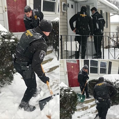 Deputies with the Albany County (NY) Sheriff's Office were caught on camera in an act of kindness for elderly citizens trapped in their homes by a recent blizzard. When it was established that the individuals were safe from the inclement weather, the deputies took snow shovels in hand to clear the snow from front steps and sidewalks.