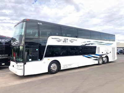 An Arizona entrepreneur who owns a large limousine concern has painted the newest vehicle in his fleet in a Thin Blue line Flag theme. The bus—the newest in the JET Limousine fleet—bears the well-known Bible verse, 'Blessed are the peacemakers, for they will be called children of God.' It also displays the names of 14 Arizona officers to have been killed in the line of duty in the past decade.