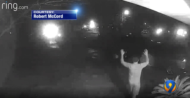 Surveillance video from Robert McCord's home show the occupants' interactions with Myrtle Beach, SC, police and officers responding to the fake 911 report that the man was murdering his family. McCord is a reserve police officer.