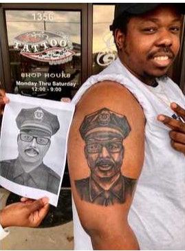 Rashad Carraway honored his fallen father, Florence, SC, police Sgt. Terrence Carraway, with a tribute in ink. Sgt. Carraway was killed last October when he came to the aid of Florence County Sheriff's deputies who were ambushed while serving a warrant. (Photo: Rashad Carraway)