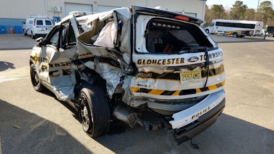 An officer with the Gloucester Township (NJ) Police Department suffered minor injuries when the patrol vehicle he was sitting in was struck by a suspected DUI driver.