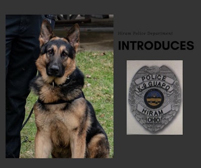 Officers with the Hiram (OH) Police Department will soon have the assistance of a pure bred German Shepherd born in July 2017 in the Czech Republic.