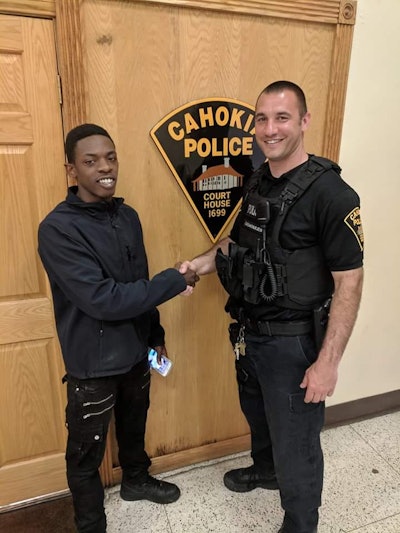 Francella Jackson—an assistant to the mayor of Cahokia—posted several images on Facebook, saying in part, 'On behalf of Mayor Curtis McCall Jr., I would like to thank Officer Gemoules for showing compassion and being a great example of how community oriented policing actually works.'