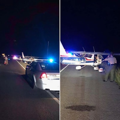 Illinois Troopers were called on Monday night to respond to a small private aircraft that made an emergency landing on an interstate highway.