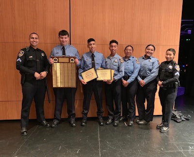 The Daly City (CA) Police Department posted congratulations on Facebook, saying 'Explorer Carlos Gutierrez who received the award for 2nd place in the male category for physical training, and Explorer Rowen Young who received the Sid Smith Top Student Award!