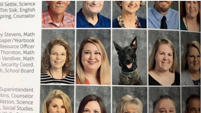 Bryant, AR, police dog Mya was featured in the faculty section of the high school yearbook at the school she patrols. (Photo: Bryant PD)