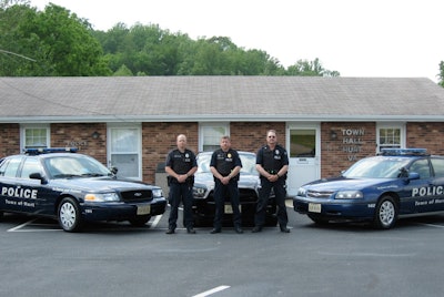 Left to Right are Patrolman Jason Lovelace, Chief Ronald Rowland, Patrolman Henry 'Buzz' Harmon of the Hurt (VA) Police Department.