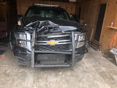 An assistant chief with the Paoli (OK) Police Department was injured when a wanted felon struck his patrol vehicle as he fled a traffic stop on Saturday.