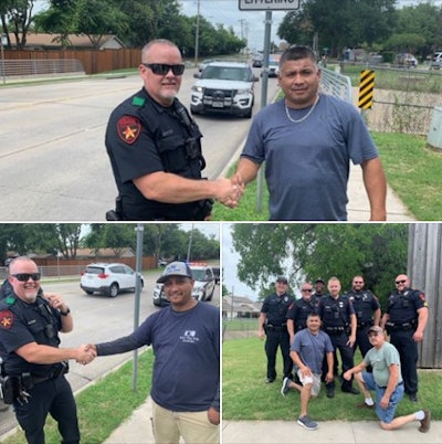 The Lewisville Police Department posted on Facebook pictures of officers and the three civilians who helped them apprehend a man suspected of stealing a vehicle and then setting off a two-hour-long search of the area.