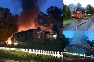 An off-duty police officer kicked in the front door of a burning home, entered the home and extracted a couple trapped inside. Photo: Montgomery County Fire & Rescue.