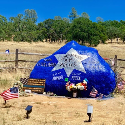Two large rocks beside a freeway in California's Central Valley which were painted in memory of slain Sacramento Officer Tara O'Sullivan was defaced by vandals over the weekend.