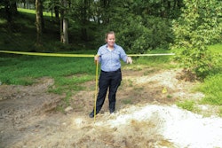 Forensic anthropologist Dr. Meredith Tise from the Pinellas County (FL) Sheriff's Office demonstrated how investigators use a metal probe to examine loose ground at a suspicious grave site.