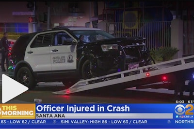 An officer with the Santa Ana (CA) Police Department was injured in a collision with another vehicle that reportedly had run a red light immediately prior to impact.