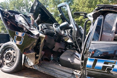 A deputy with the Chester County (SC) Sheriff's Office was wounded when a tree truck crashed into his patrol vehicle at an intersection on Saturday morning.