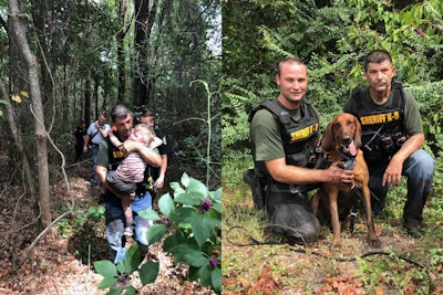 Deputies with the Santa Rosa County (FL) Sheriff's Office employed the assistance of the agency's bloodhound K-9s to locate a three-year-old autistic boy who had wandered into thick woods in the Florida Panhandle on Monday.