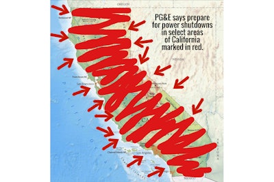 Pleasanton PD posted an image of the state of California on its Facebook page marking in red the areas potentially affected by power outages. The entire state was marked.