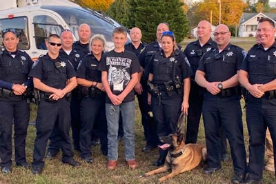Officers from the White Pine Police Department, Dandridge Police Department, Jefferson County Sheriff's Department, Tennessee Highway Patrol, Tennessee Constables Association, and Cocke County Sheriff’s Department surprised 14-year-old Caleb Sutton by showing up to his party, bringing with them a K-9 team and even a life-flight helicopter.