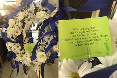 The New York Yankees—while preparing to begin a run at another World Series appearance—took time to send their condolences to the family, friends, and fellow deputies of Sandeep Dhaliwal with a wreath of flowers.