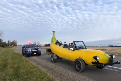 Trooper Bill Strouse saw a vehicle that looked like a giant banana travelling down a rural road and decided to effect a traffic stop—not for a violation, but to express appreciation for the craftsmanship of the car.