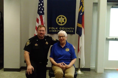 Polk County (NC) Sheriff Tim Wright with Peggy Wyllie, a newly minted non-sworn citizen volunteer with the agency.