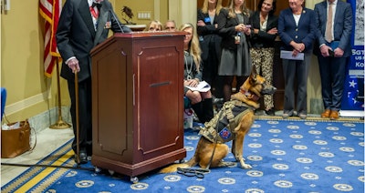 Marine K-9 Bass was honored last week with the Animals in War & Peace Medal of Bravery.