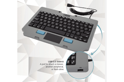 Gamber-Johnson's new Rugged Lite Keyboard is available in a kit bundled with the Quick Release Cradle and also available in a kit bundled with the Samsung Tab Active Pro tablet docking station.