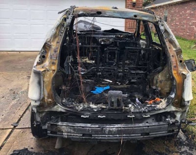 This vehicle in the driveway of a Fort Bend County, TX, sheriff's sergeant was firebombed Sunday. (Photo: Fort Bend County SO)