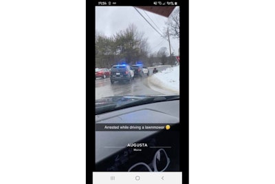 Officers with the Augusta (ME) Police Department posted on social media an image of two patrol SUVs parked behind a riding lawnmower that had reportedly been ridden by an individual accused of driving under the influence.