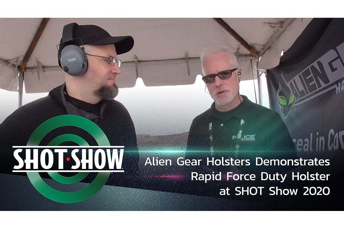 Alien Gear Holsters shows its Rapid Force Duty Holster at SHOT Show 2020's Industry Day at the Range.