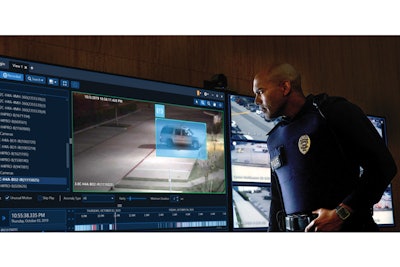 Officer monitoring the feeds from surveillance systems in Avigilon Control Room.