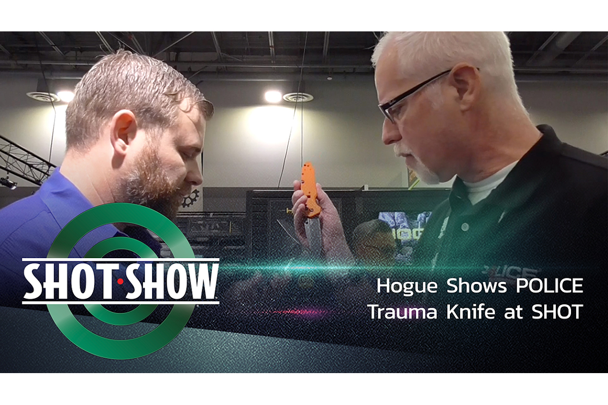 Hogue shows its new Trauma First Response Tool, a rescue knife, at SHOT Show 2020.