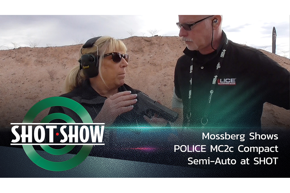 Mossberg shows POLICE its new MC2c Compact Semi-Auto 9mm handgun at the SHOT Show Industry Day at the Range.