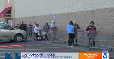 Costco is offering first responders and healthcare workers priority access to the stores. (Photo: KTLA screen shot)