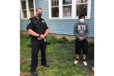 Riverhead Police Officer Michael Lombardo and the choking victim he saved Sunday evening. (Photo: Riverhead Police Department)